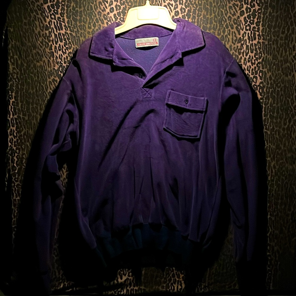 Classic Directions 1970s Vintage Velour Men’s Medium Sweater - Purplish Blue